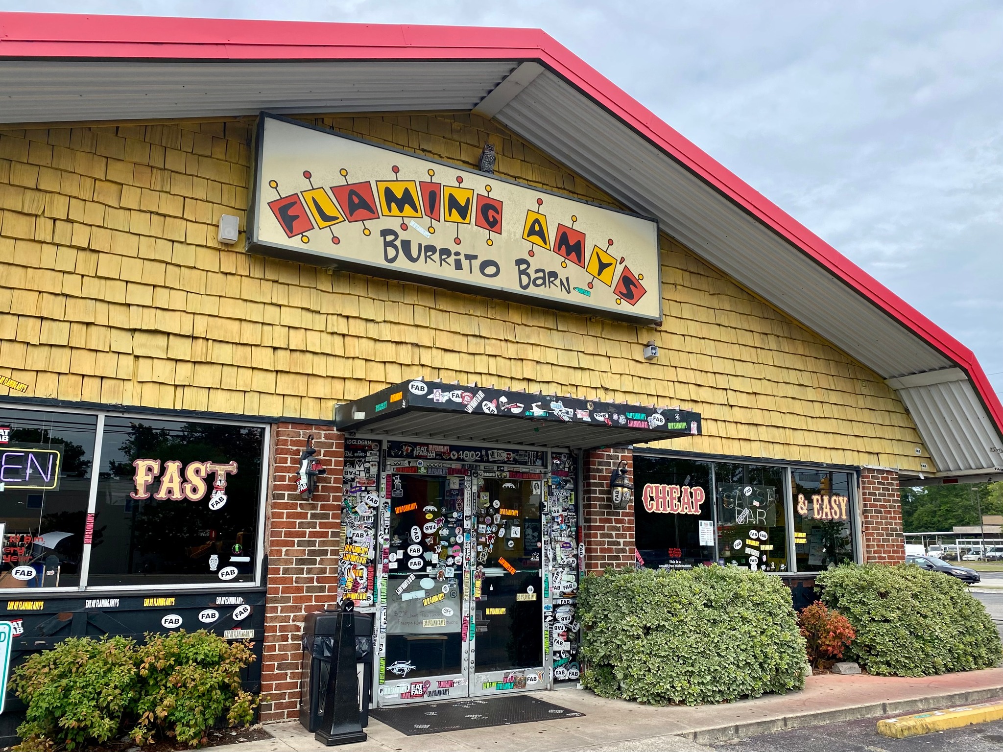 Flaming Amy's Burrito Barn facade in Wilmington, North Carolina