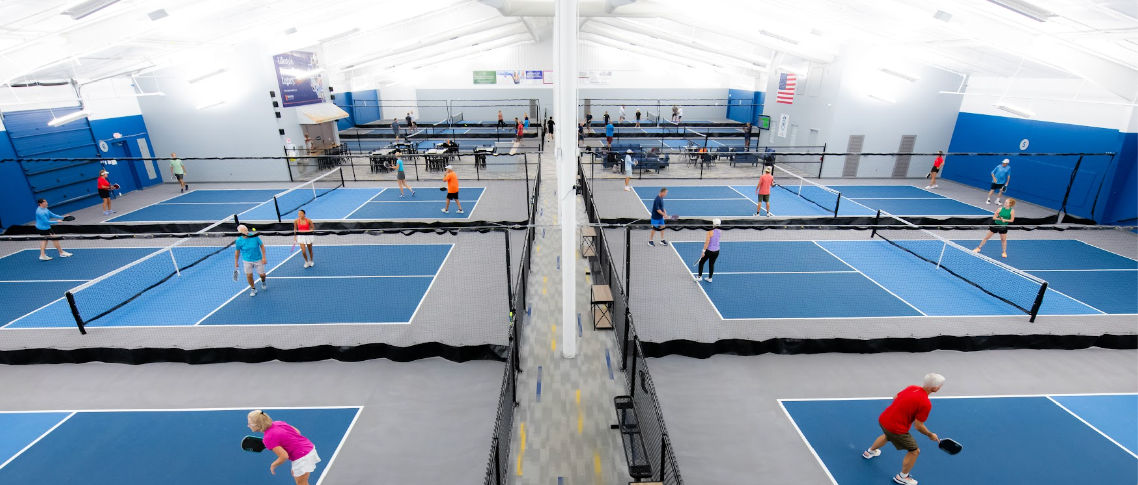 Indoor pickleball courts at House of Pickleball in Wilmington, NC for local athletics